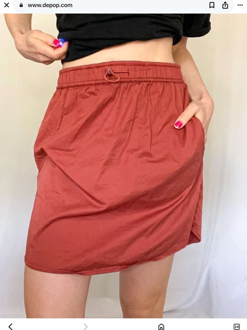 Evereve Rust Drawstring Elastic-Waist Mini Skirt